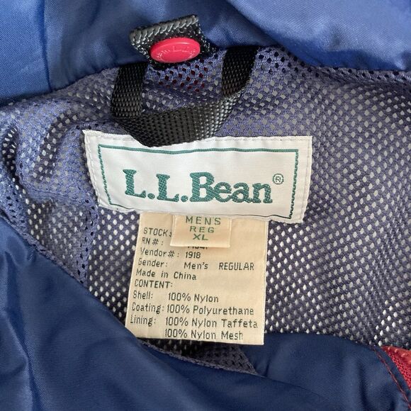 LL Bean Anorak Jacket Mens XL Full Zip Red Lightweight Rain Coat Windbreaker - Picture 12 of 12
